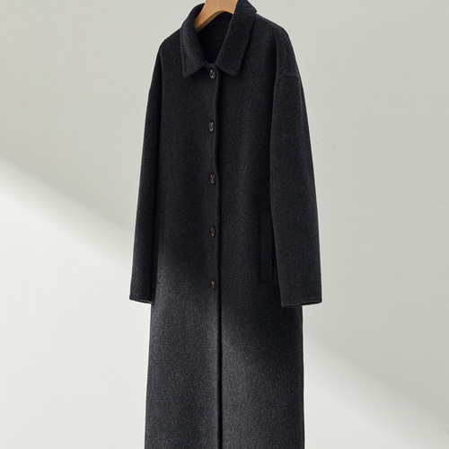 ダークグレー ロングコート ウール混紡 ウールブレンドノーカラーロングコート・ダークグレー
