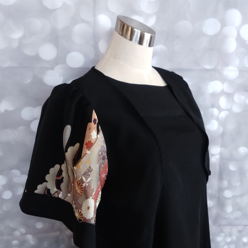 ワンピース ボレロ付き 着物リメイク ハンドメイド 黒留袖