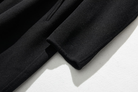 フォーマルからカジュアルまで合わせやすく　ノーカラーウールコート　ブラック231105-2 5枚目の画像