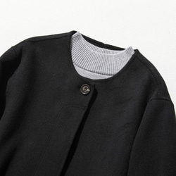 フォーマルからカジュアルまで合わせやすく　ノーカラーウールコート　ブラック231105-2 2枚目の画像