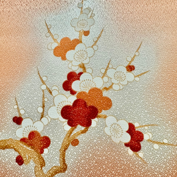 着物のファブリックパネル　輝くオレンジに咲く梅　着物リメイク　インテリア　和モダン　古民家　正月飾り　壁飾り　 4枚目の画像