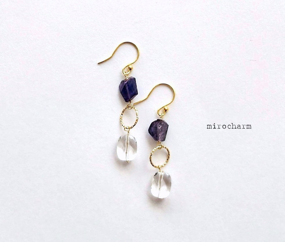 Vermeil*冬のジュエルピアス* スミレアイオライト-Iolite- 天然石 1枚目の画像