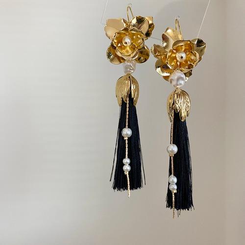 bridal pierce《ウェディング ブライダル 前撮り ゴールド ブラック 黒  