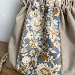 インド刺繍リボン＊巾着バッグ　ショルダーバッグ　肩掛け　ハンドバッグ 2枚目の画像