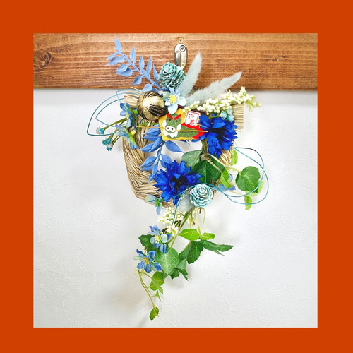 残1点】空色お正月ミニしめ縄飾り 輪飾り 水色 青 ブルー 〆縄 絵馬