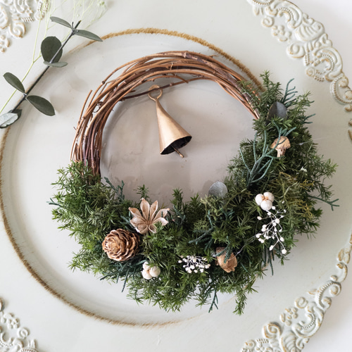 クリスマスおまとめ】ミニリースオーナメント／グリーン＆シルバー