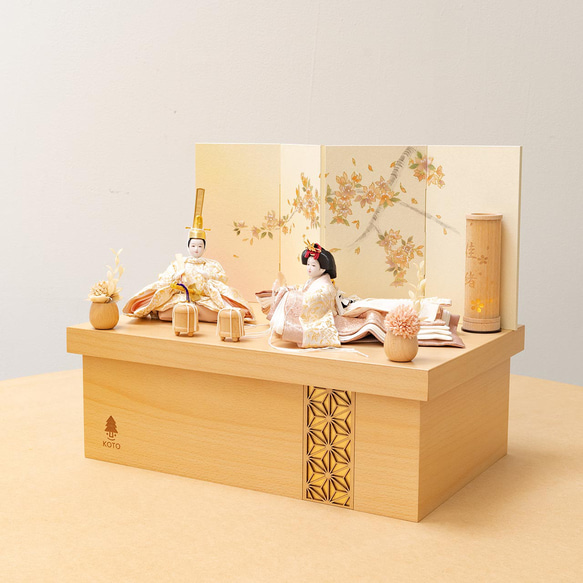 ことの平安ひな（3HT-0300）（つき）手描桜　収納｜コンパクトな雛人形｜ひな祭り｜雛人形｜ひな人形｜コンパクト 2枚目の画像