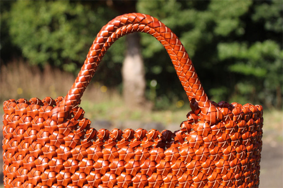 牛革 革編み込み 山葡萄風 六角花結び編み かごバッグ 籠 BAG バッグ 15枚目の画像
