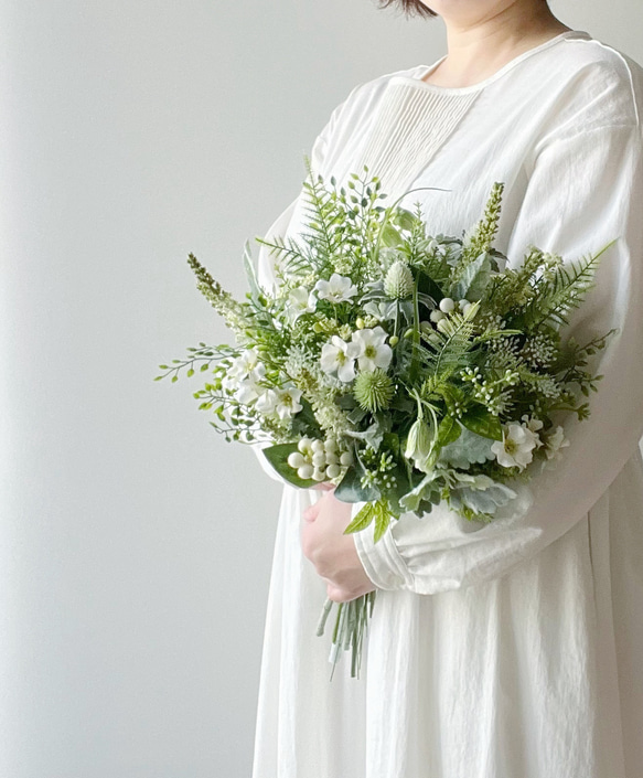 【即納OK！】究極のナチュラル♡グリーンブーケ ガーデンウエディング アーティフィシャルフラワーブーケ 前撮りブーケ 