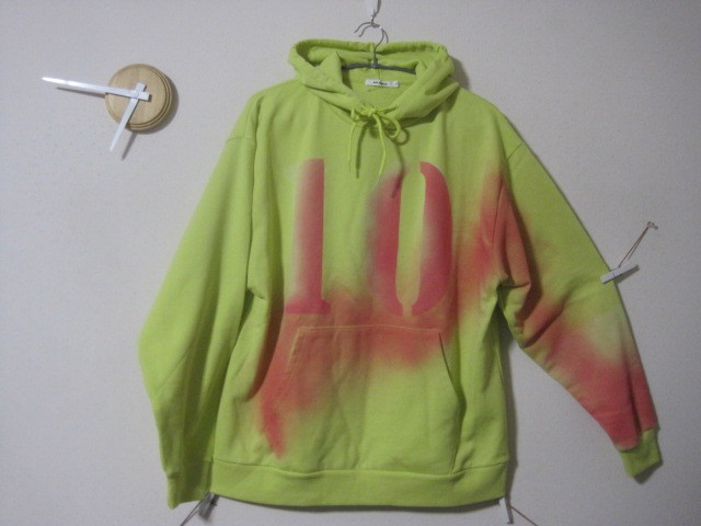 1点 　ドロップショルダー　パーカー　ゼッケン【10】ライム　春/秋/ビタミン/カワイイ