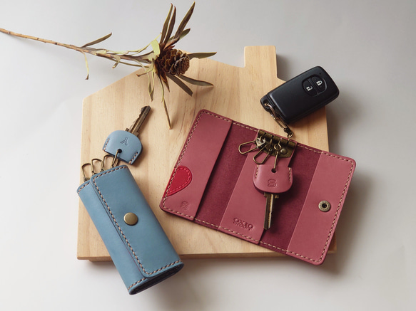 結婚祝・記念日に! 赤ハート4連ペアキーケース【ピンク・ブルー】※袋ラッピング無料 3枚目の画像