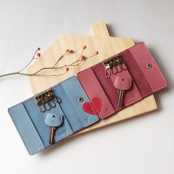 結婚祝・記念日に! 赤ハート4連ペアキーケース【ピンク・ブルー】※袋ラッピング無料 1枚目の画像