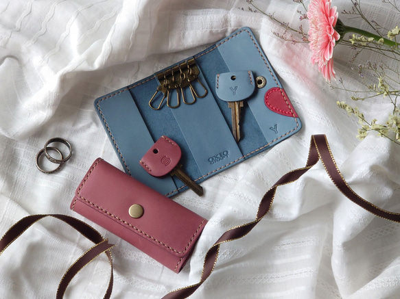 結婚祝・記念日に! 赤ハート4連ペアキーケース【ピンク・ブルー】※袋ラッピング無料 4枚目の画像