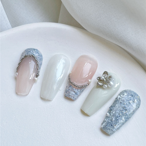 ネイルチップ ミラーネイル ニュアンス 成人式ネイル ブライダルネイル  