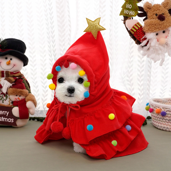 秋冬用 クリスマスペット服 二色ケープ マント変身コスチュームショール犬変身衣装ホリデー用品 6枚目の画像