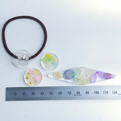 福袋SALE 〜紫陽花のおはじきピアスとヘアゴム3点セット〜 勿忘草 