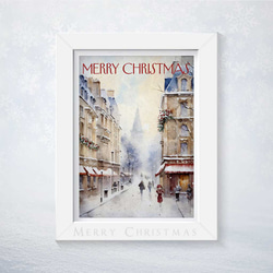 雪に包まれた町並みとクリスマスの祝福を感じる絵画風ポスター：冬のロマンスと祝祭の魔法 1枚目の画像