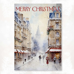 雪に包まれた町並みとクリスマスの祝福を感じる絵画風ポスター：冬のロマンスと祝祭の魔法 3枚目の画像