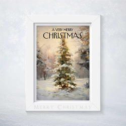 クリスマスの魔法：雪に覆われた静寂な森の中の輝くツリーポスター