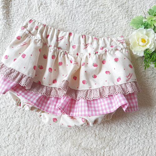 ナチュラルいちご柄 ふりふりブルマ 子供服 kapoli 通販 16787814