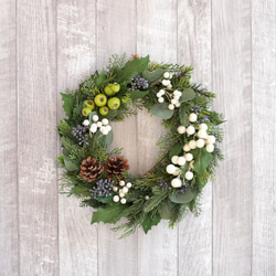 クリスマス～ヒイラギと針葉樹のナチュラルリース フェイクグリーン