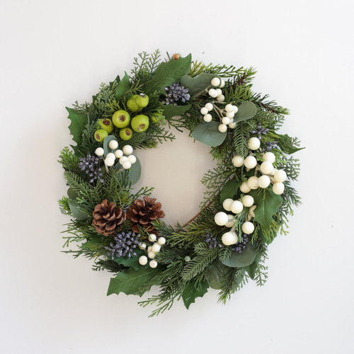 クリスマス～ヒイラギと針葉樹のナチュラルリース フェイクグリーン