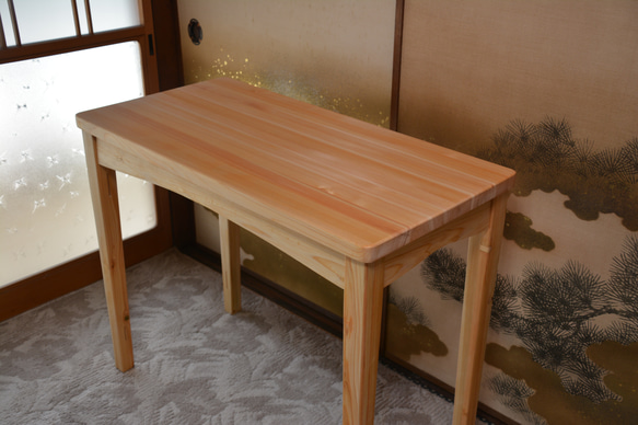ワークテーブル、幅90cm 奥行き45cm 無垢のヒノキ　パソコン作業向き お問い合わせ下さい