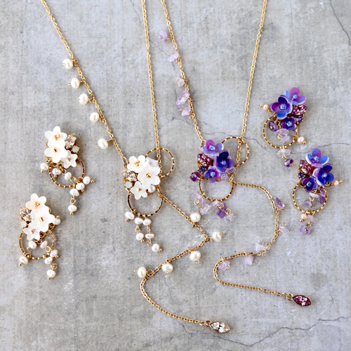 雪柳と淡水パールのピアス／イヤリング フォーマル イヤリング