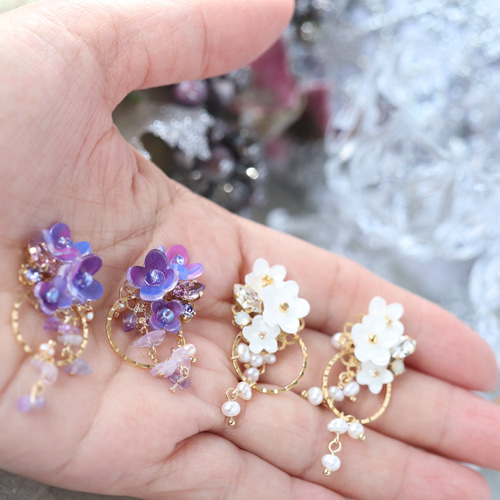 雪柳と淡水パールのピアス／イヤリング フォーマル イヤリング