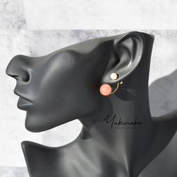 橙色月光石和天然圓形珍珠2路膨脹耳環 HP023 第7張的照片