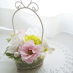 ❁ハートのアイアン型に優しい色のお花たちを詰め込んだクレイフラワーアレンジメント～花のある暮らしを～❁ 15枚目の画像