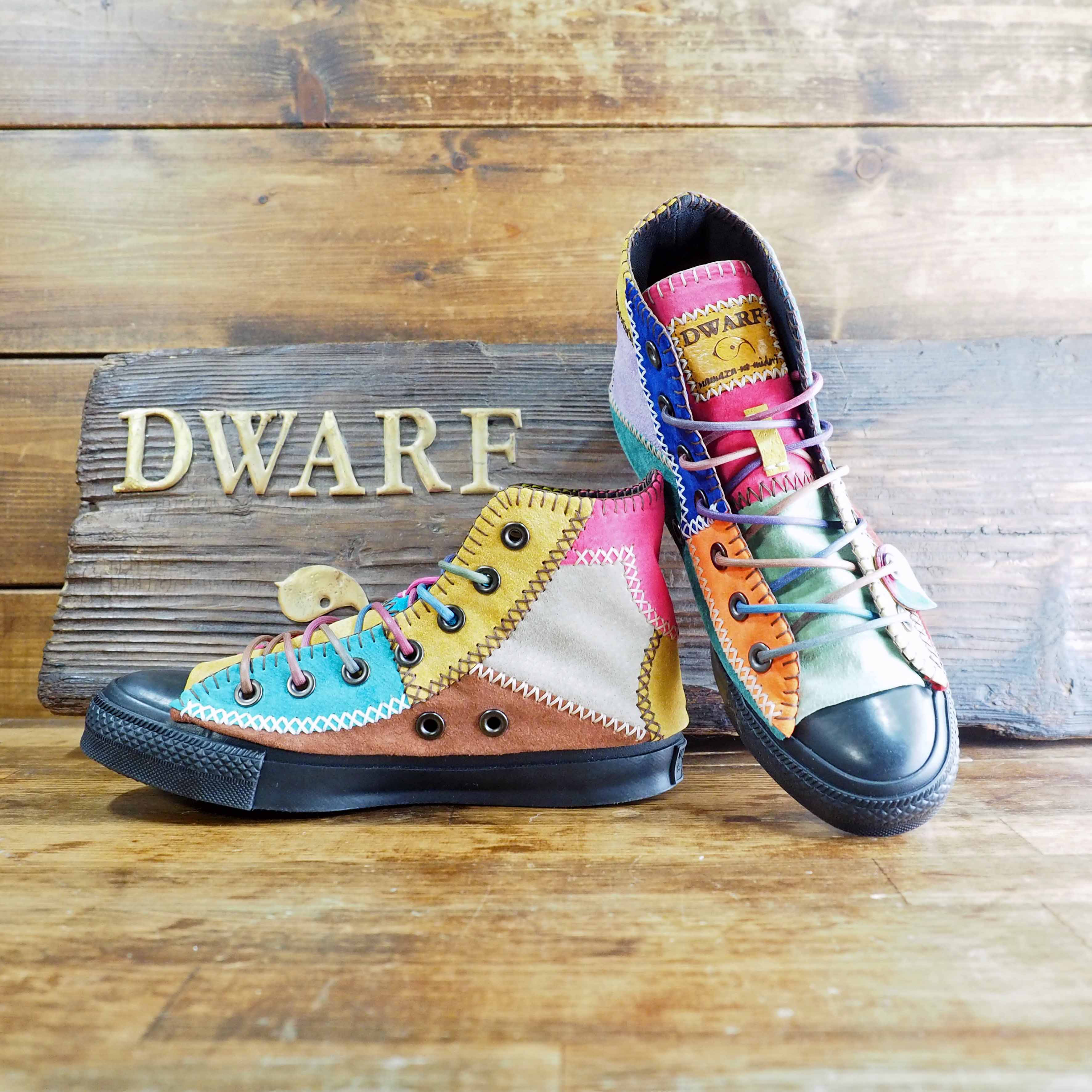 受注制作】 ｶﾗﾌﾙﾊﾟｯﾁﾜｰｸ靴 HI Bﾀｲﾌﾟ スニーカー DWARF