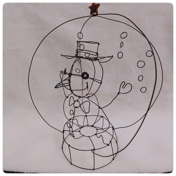 ワイヤーアート　ワイヤークラフト　スノーマンのスノードーム 2枚目の画像