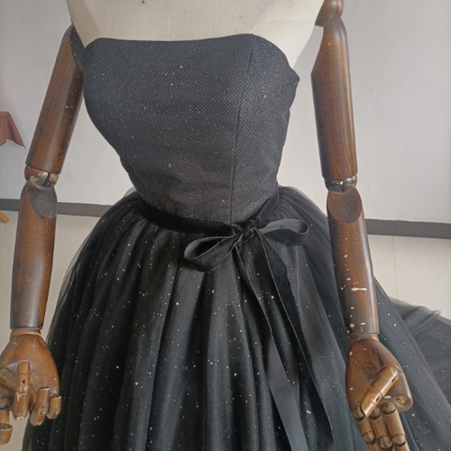 高品質！黒 パーティードレス 取り外しオフショルダー キラキラ  