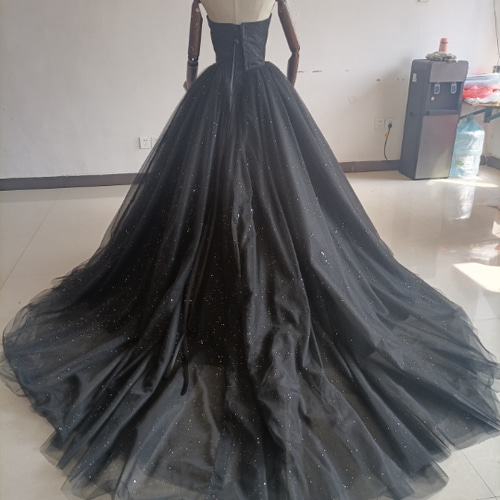 高品質！黒 パーティードレス 取り外しオフショルダー キラキラ  