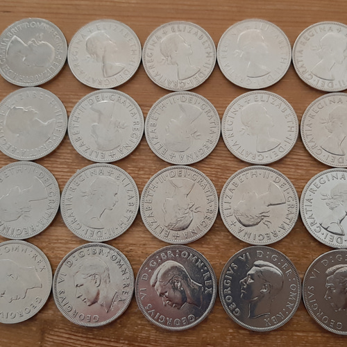 硬貨 イギリス ハーフクラウン 20枚セット 英国コイン 1947~1967 硬貨 イギリス ハーフクラウン 20枚セット 英国コイン 1947~1967