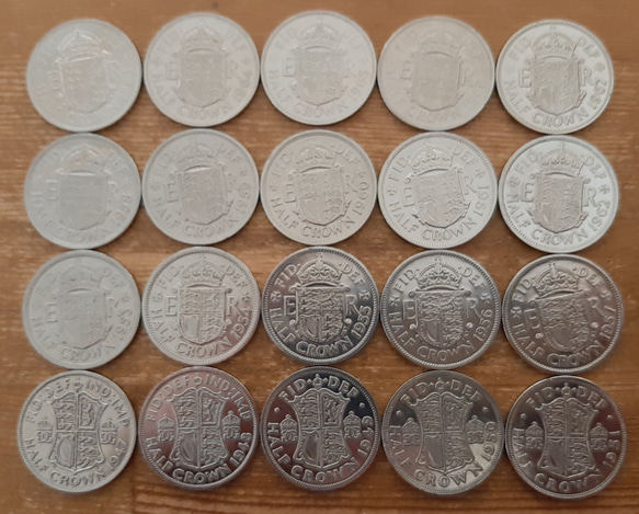 硬貨 イギリス ハーフクラウン 20枚セット 英国 1947~1967 硬貨 イギリス ハーフクラウン 20枚セット 英国コイン 1947~1967