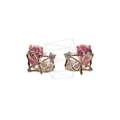 ERG-2547-G【2個入り】キュービックハートピアス/Cubic Heart Post 