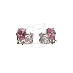 ERG-2547-R【2個入り】キュービックハートピアス/Cubic Heart Post Earrings 1枚目の画像