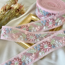 50cm  インド刺繍リボン チュール  花柄 4枚目の画像