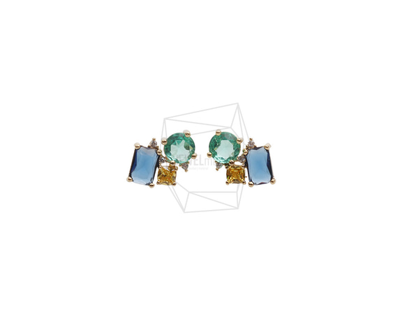 ERG-2548-G【2個入り】キュービックスクエアピアス/Cubic Square Post Earrings 1枚目の画像