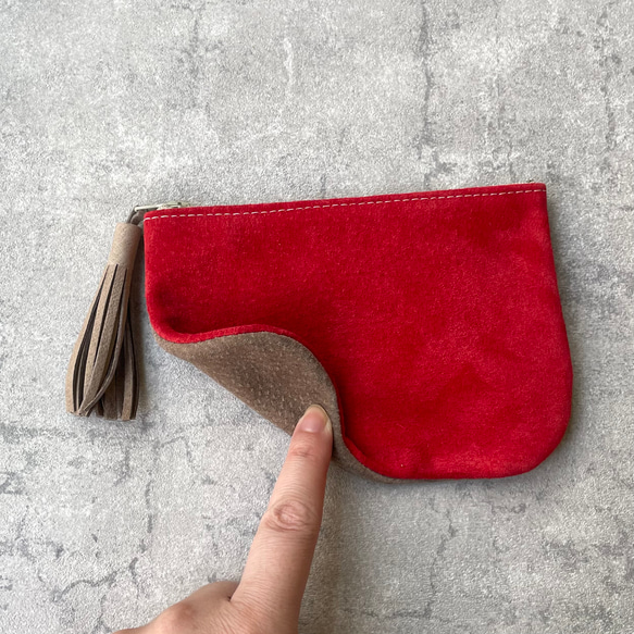 【カラーオーダー可】ピッグスエードの小さなポーチ　バイカラー　その2 6枚目の画像