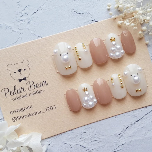 サイズオーダー】しろくまのホワイトクリスマスネイルチップ（ベリー