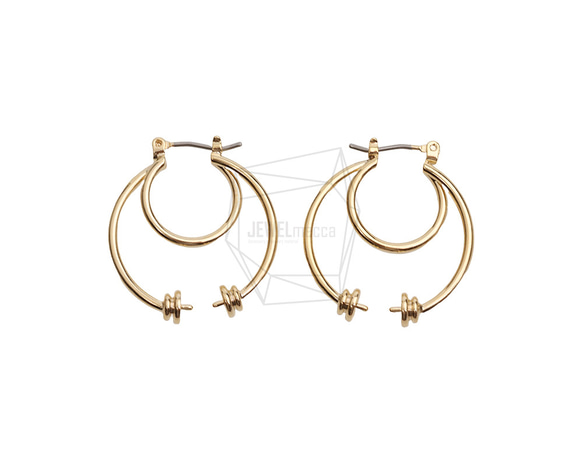 ERG-2553-G【2個入り】ダブルラウンドピアス,Double round Post Earring 1枚目の画像