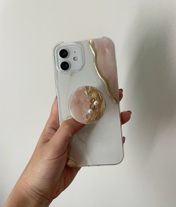 ✴︎ ニュアンスiPhoneケース　pink:beige×gold 4枚目の画像