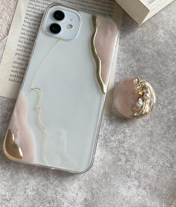 ✴︎ ニュアンスiPhoneケース　pink:beige×gold 5枚目の画像