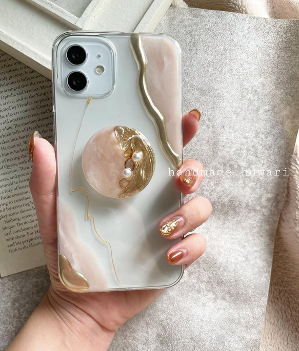 ✴︎ ニュアンスiPhoneケース　pink:beige×gold 1枚目の画像