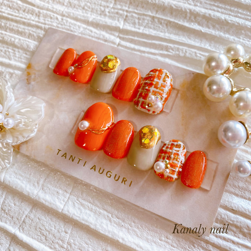 ネイルチップオーダー フルーツネイル マグネットネイル オレンジ オーロラ ネイルチップオーダー フルーツネイル マグネットネイル