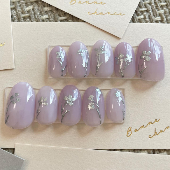 紫系フラワーアートネイルチップ10個セット サイズ34568 - メルカリ