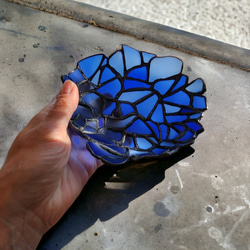 シーガラスアート　青いボウル　小物入れ　ギフト　ステンドグラス　インテリアアイテム　サンキャッチャー　一点物　送料無料 5枚目の画像